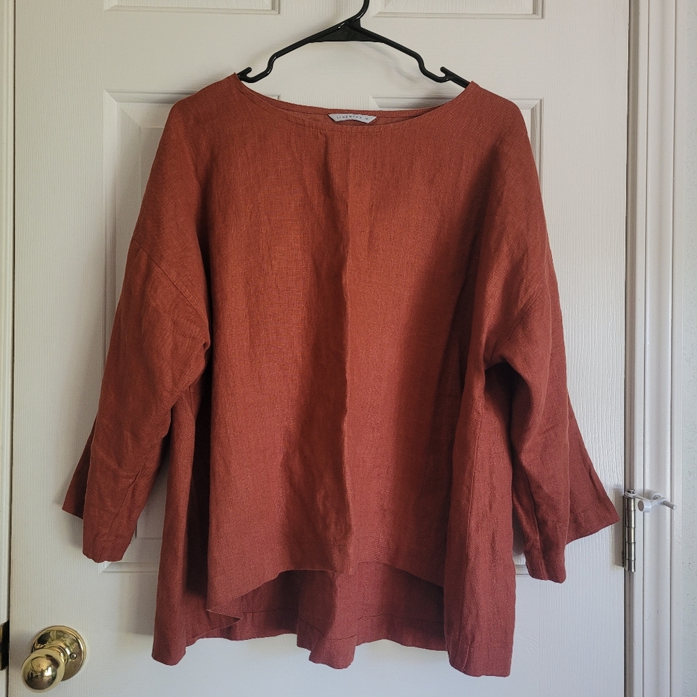 Linenfox 100% Linen Terracotta Blouse